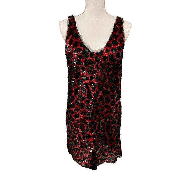 New! Zara holiday new year's sequin red leopard print mini dress size M - Picture 2 of 6